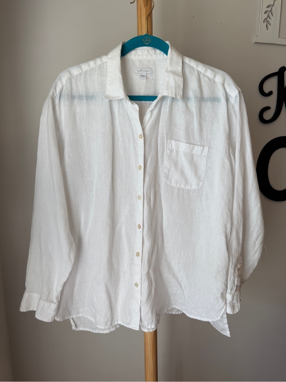 J Jill Love Linen Long Sleeve Button Up Top women’s Medium White Coastal Shirt